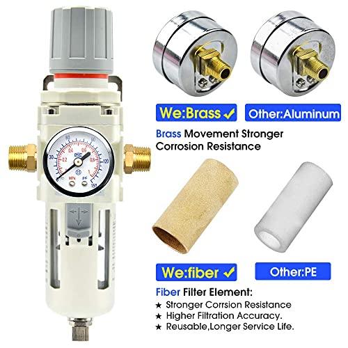 1/2" NPT White Air Filter Pressure Regulator Combo Piggyback, Air Tool Compressor Filter - Gauge AW4000-04 - fast shipping 🇺🇸