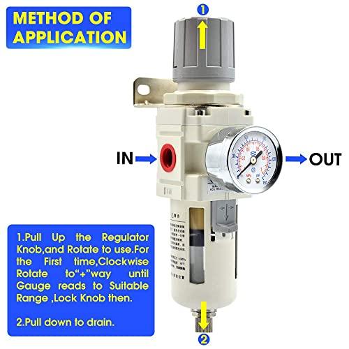 1/2" NPT White Air Filter Pressure Regulator Combo Piggyback, Air Tool Compressor Filter - Gauge AW4000-04 - fast shipping 🇺🇸
