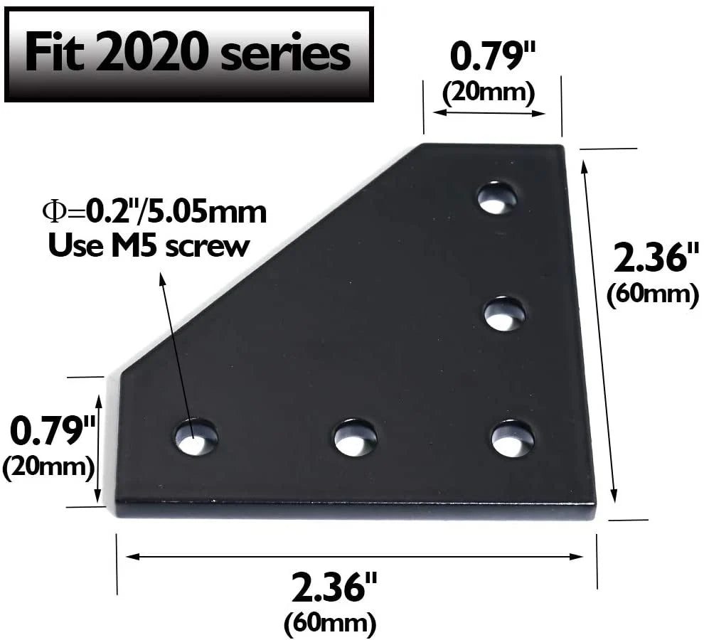 2020 Aluminum Black Connector 90 Degree T-shape, 60 x 60 x 4mm, L type, V groove, extrusion Profile - fast shipping 🇺🇸