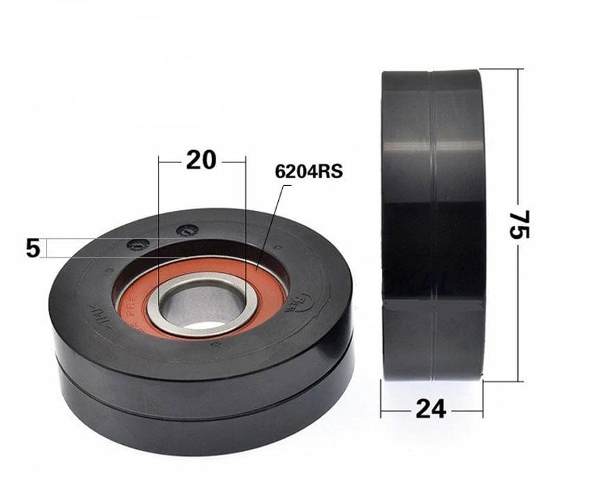 20x75x24mm Polyurethane Wheel Roller Bearing - Black Tire Sliding Guide - fast shipping 🇺🇸