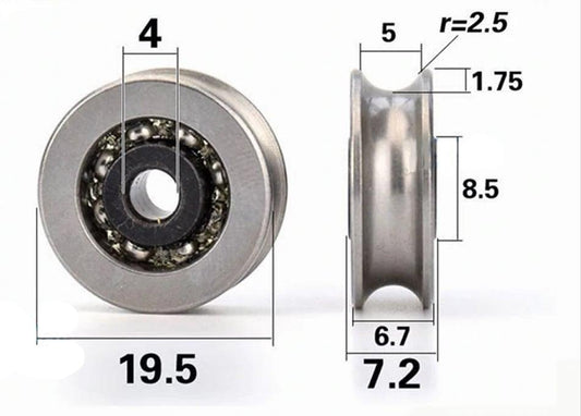 4mm Bore Bearing - 19.5mm steel Pulley U-Groove Track Roller Bearing 4x19.5x6.7mm - fast shipping 🇺🇸