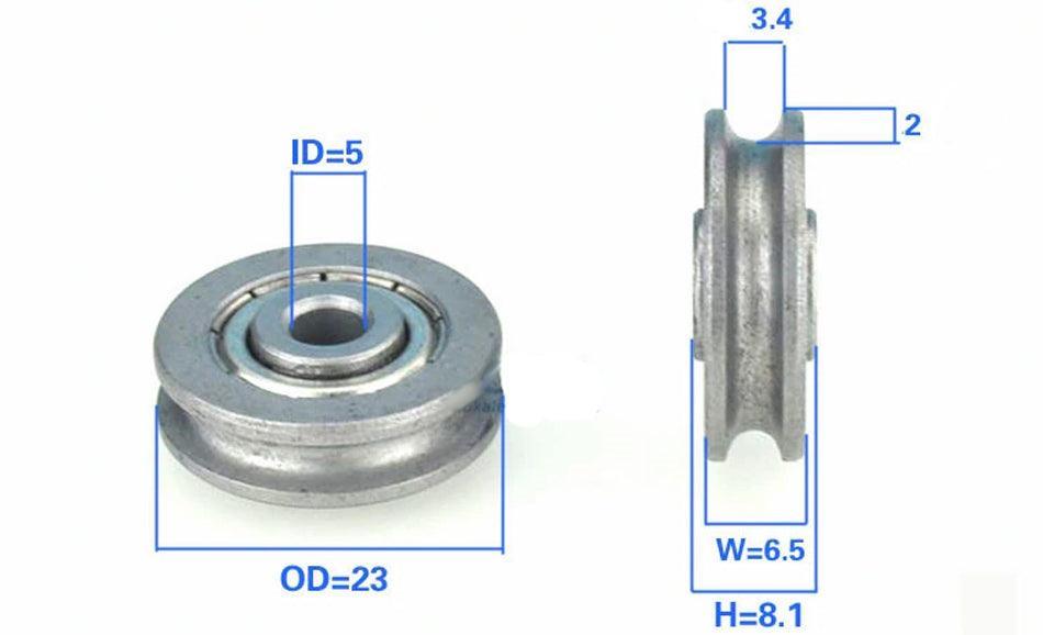 5mm Bore Bearing - 23mm Pulley - U-Groove Track Roller - 5x23x6.5mm - fast shipping 🇺🇸