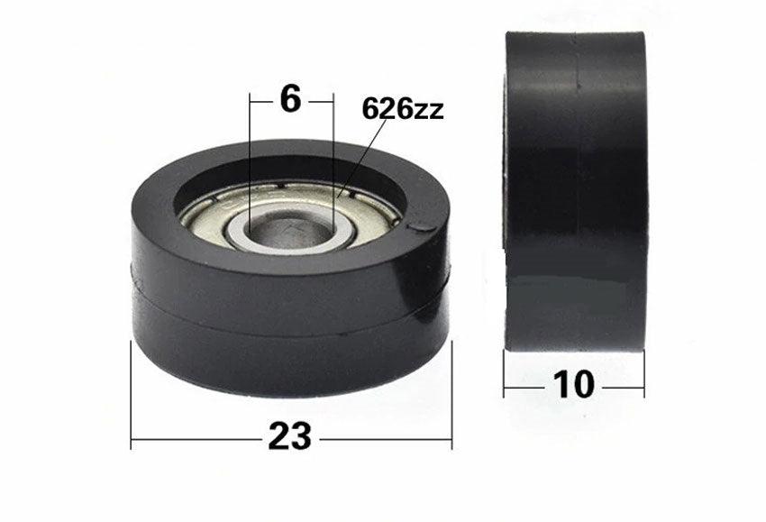 6x23x10mm Polyurethane Miniature Pulley Wheel Roller Bearing - 23mm Diameter Black Tire - fast shipping 🇺🇸