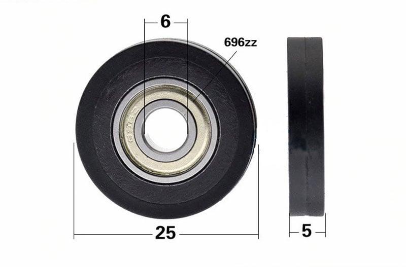 6x25x5mm PU Miniature Pulley Wheel Roller Bearing - 25mm Black Tire - fast shipping 🇺🇸
