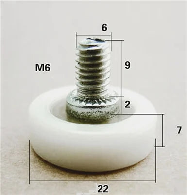 Flat Nylon Ball Bearing - 22mm White Plastic Tire for sliding doors & windows - fast shipping 🇺🇸