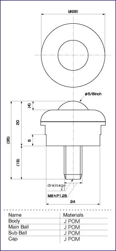 IP-16JNW 6.5 lbs Load Capacity J POM Plastic Screw Type Ball Transfer Unit Made in Japan - fast shipping 🇺🇸
