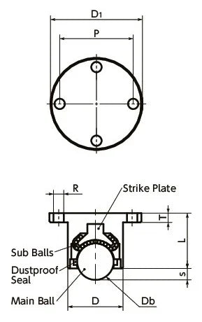 NBK Japan BRDRF-60 Flange Type Ball Transfer Unit for Downward & Sideward Facing Applications - fast shipping 🇺🇸