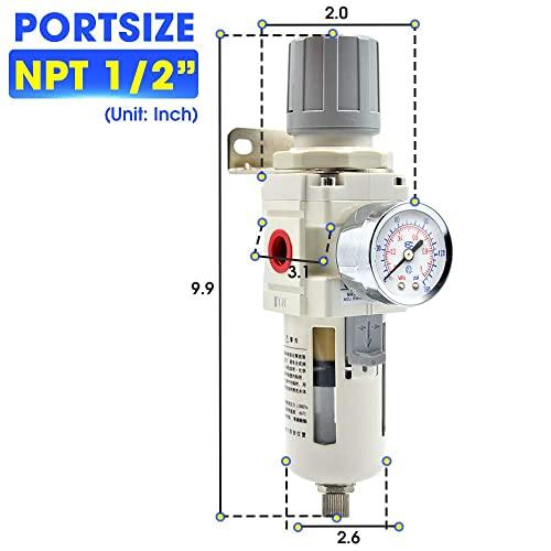 1/2" NPT White Air Filter Pressure Regulator Combo Piggyback, Air Tool Compressor Filter - Gauge AW4000-04 - fast shipping 🇺🇸