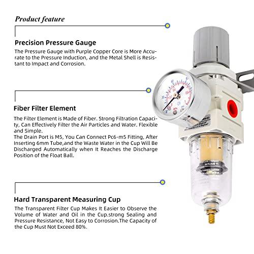 1/4" NPT Air Filter Pressure Regulator Combo Piggyback, Air Tool Compressor Filter - Gauge AW2000-02 - fast shipping 🇺🇸