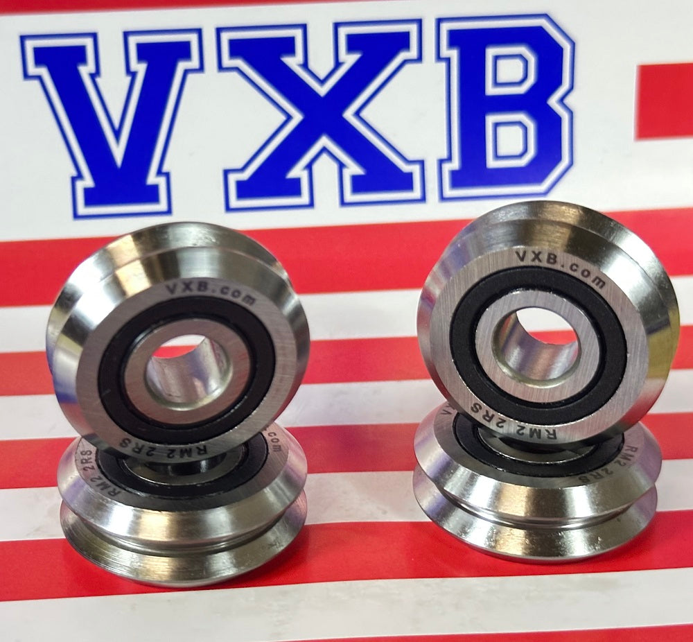 4-Pack RM2-2RS 3/8'' Track Roller Ball Bearing V-Groove - Rubber Sealed - fast shipping 🇺🇸