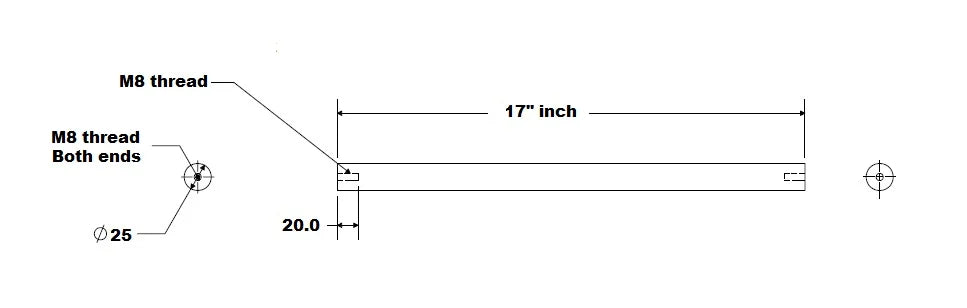 25mm Hardened end Tapped Shaft 17inch Long Linear Motion - fast shipping 🇺🇸
