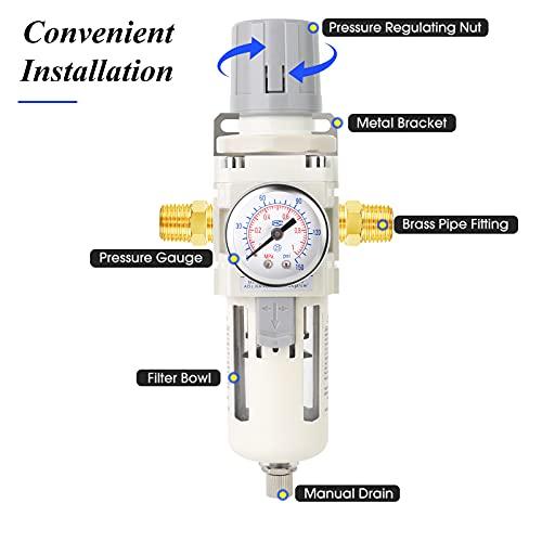 3/8" NPT Air Filter Pressure Regulator Combo Piggyback, Air Tool Compressor Filter - Gauge AW3000-03 - fast shipping 🇺🇸