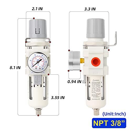3/8" NPT Air Filter Pressure Regulator Combo Piggyback, Air Tool Compressor Filter - Gauge AW3000-03 - fast shipping 🇺🇸