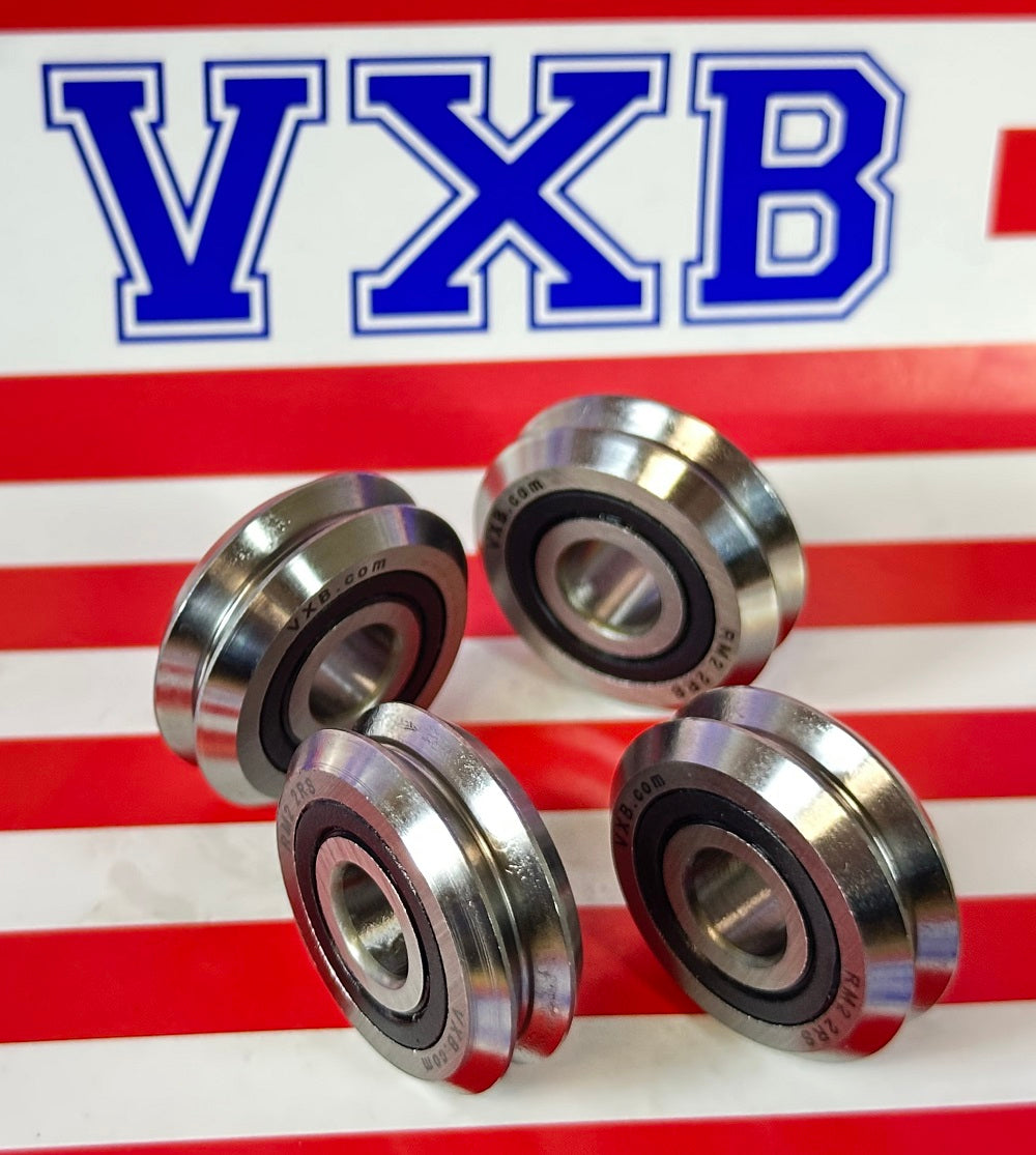 4-Pack RM2-2RS 3/8'' Track Roller Ball Bearing V-Groove - Rubber Sealed - fast shipping 🇺🇸