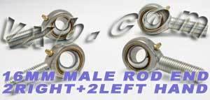 4 Male Rod End 16mm POS16 - 2 RH + 2 LH Hand Bearing - fast shipping 🇺🇸