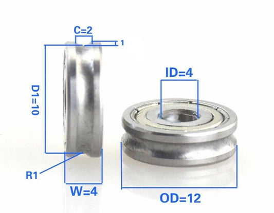 4mm Bore Bearing - 12mm Pulley U-Groove Track Roller Bearing 4x12x4mm - fast shipping 🇺🇸