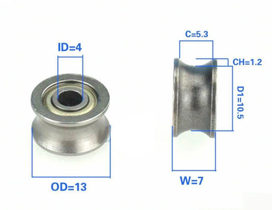 4mm Bore Bearing - 13mm Pulley U-Groove Track Roller Bearing 4x13x7mm - fast shipping 🇺🇸