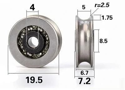 4mm Bore Bearing - 19.5mm steel Pulley U-Groove Track Roller Bearing 4x19.5x6.7mm - fast shipping 🇺🇸