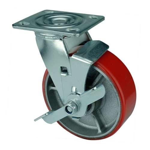 5" Heavy Duty Caster Wheel 838 Lbs - Center Brake Cast Iron - PU Top Plate - fast shipping 🇺🇸