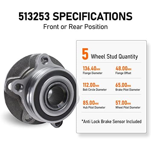 513253 Front Wheel Bearing & Hub Assembly Compatible - Audi A3 Q3 TT Quattro, VW Beetle CC Golf Jetta Passat - fast shipping 🇺🇸