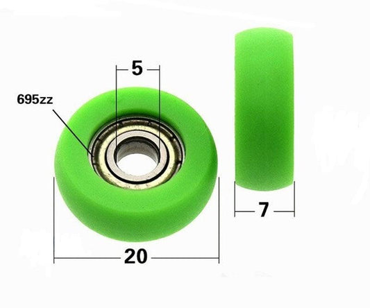5x20x7mm Green Crown Tread Polyurethane Tire w Ball Bearing - fast shipping 🇺🇸