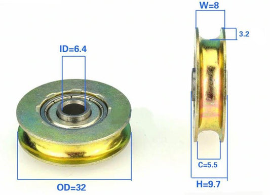 6.4mm Bore - 32mm Pulley U-Groove Track Roller Bearing 6.4x32x8mm - fast shipping 🇺🇸