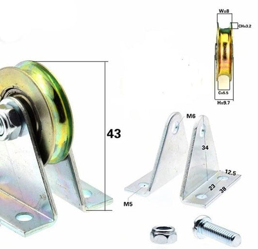 6.4mm Bore Bearing - 32mm Steel Wire Rope Cable Track Pulley - Triangular 2L bracket - fast shipping 🇺🇸