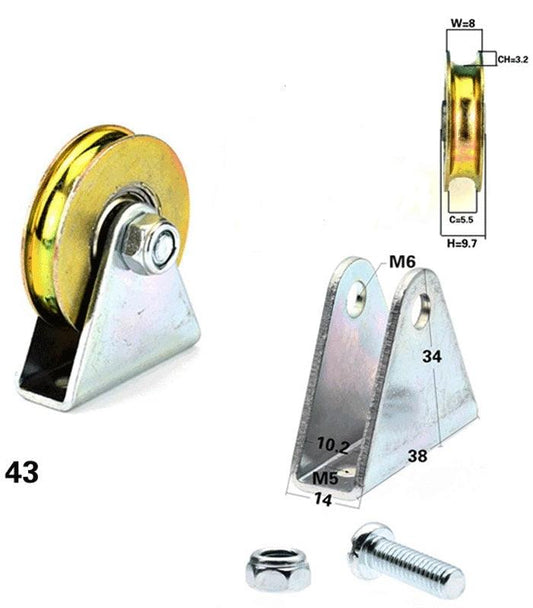 6.4mm Bore Bearing - 32mm Steel Wire Rope Cable Track Pulley - Triangular U Bracket - fast shipping 🇺🇸