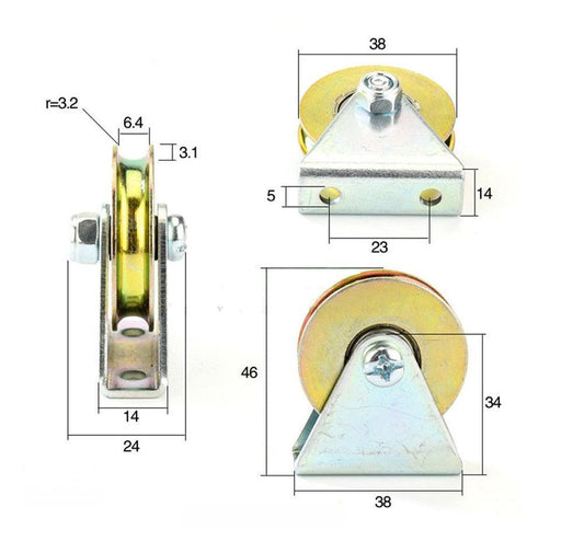 6.4mm Bore Bearing - 38mm Steel Wire Rope Cable Track Pulley - triangular U bracket - fast shipping 🇺🇸