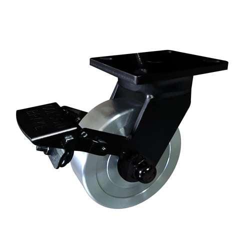 6" Caster Wheel 3307 Lbs - Brake Cast iron PU Top Plate - fast shipping 🇺🇸