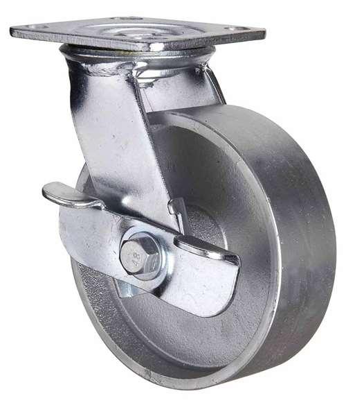6" Heavy Duty Caster Wheel 661 Lbs - Center Brake Cast Iron Top Plate - fast shipping 🇺🇸