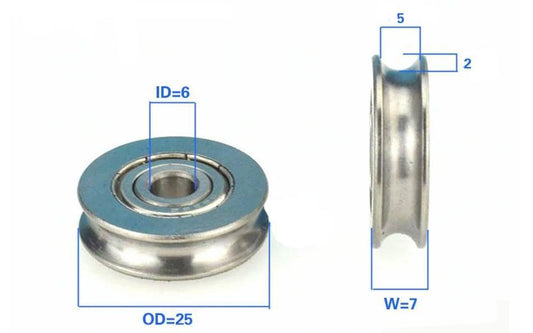 6mm Bore Bearing - 25mm Stainless Steel Pulley U-Groove Track Roller Bearing 6x25x7mm - fast shipping 🇺🇸