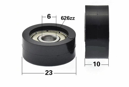 6x23x10mm Polyurethane Miniature Pulley Wheel Roller Bearing - 23mm Diameter Black Tire - fast shipping 🇺🇸