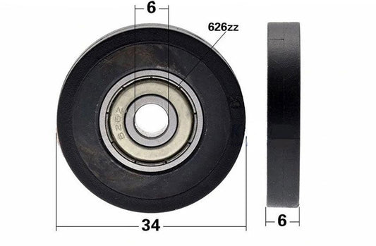 6x34x6mm Polyurethane Pulley Wheel Roller Bearing - 34mm Black Tire - fast shipping 🇺🇸
