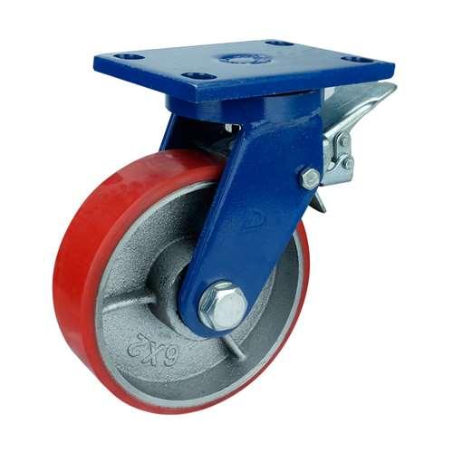 8" Caster Wheel 3307 Lbs - Brake Cast iron PU Top Plate - fast shipping 🇺🇸