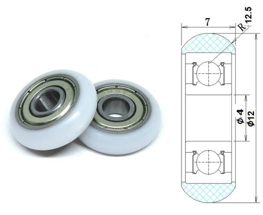 4mm Bore Bearing - 12mm White Plastic Tire 4x12x7mm round - fast shipping 🇺🇸