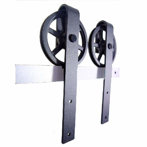 Black Rustic Carbon Steel & POM Sliding Barn Door Roller Set - fast shipping 🇺🇸