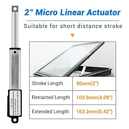 Electric Micro Linear Actuator 12V - 2" Stroke, 64N/14.4lb, Speed 0.6inch/s Mini Waterproof Motion Actuator Small 12 V DC, w/Mounting Brackets, for Sofa Massage Recliner TV Table Cabinet Window Lift - fast shipping 🇺🇸