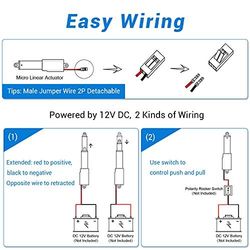 Electric Micro Linear Actuator 12V - 2" Stroke, 64N/14.4lb, Speed 0.6inch/s Mini Waterproof Motion Actuator Small 12 V DC, w/Mounting Brackets, for Sofa Massage Recliner TV Table Cabinet Window Lift - fast shipping 🇺🇸