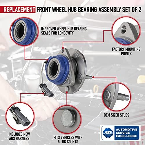 Front Wheel Hub Bearing Assembly - Set of 2 - Compatible - Chevy, Buick, Cadillac, Oldsmobile, Pontiac - Impala, Monte Carlo, Century, Grand Prix, Replaces 513121, 12429203, 88964168 - ABS - fast shipping 🇺🇸