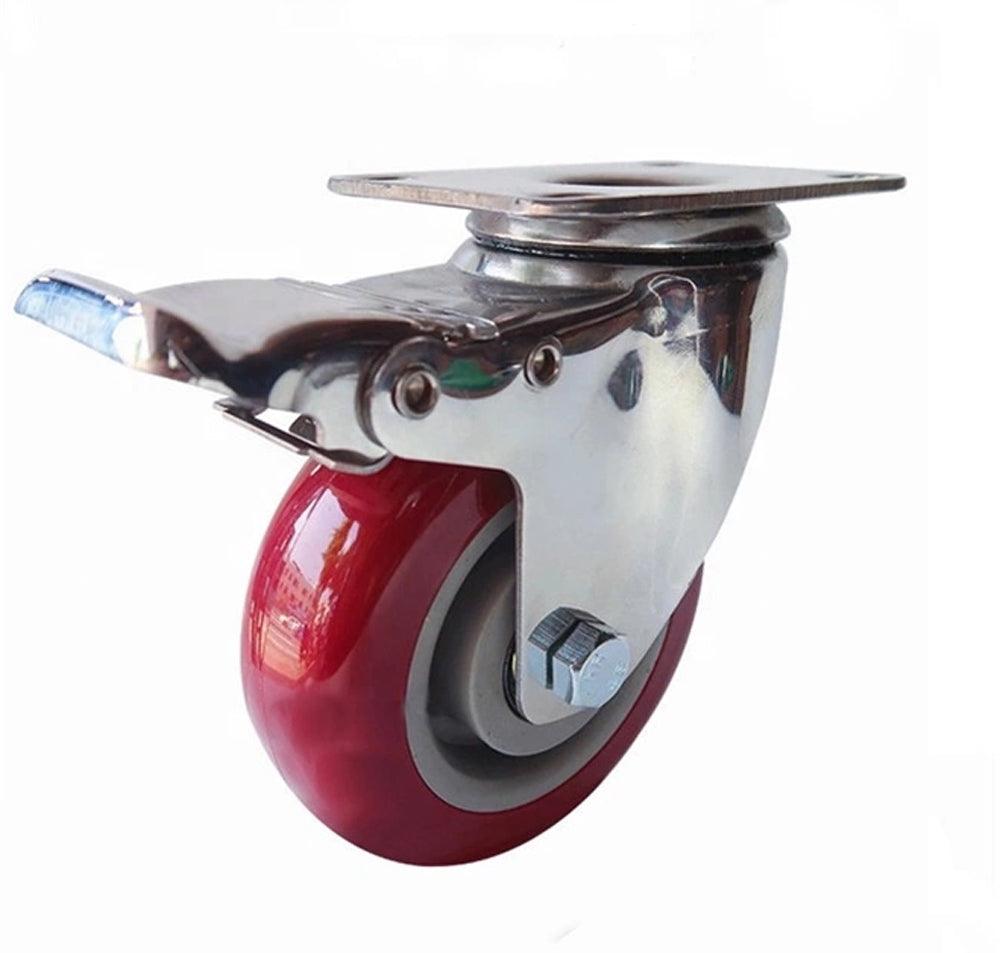 3" Stainless Steel Caster PU Wheel - Top Plate & Brakes - fast shipping 🇺🇸
