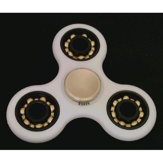 White Fidget Hand Spinner Toy : Center Full Ceramic ZrO2 Bearing : 3 outer Bronze Bearing : Brass caps 42Q - fast shipping 🇺🇸